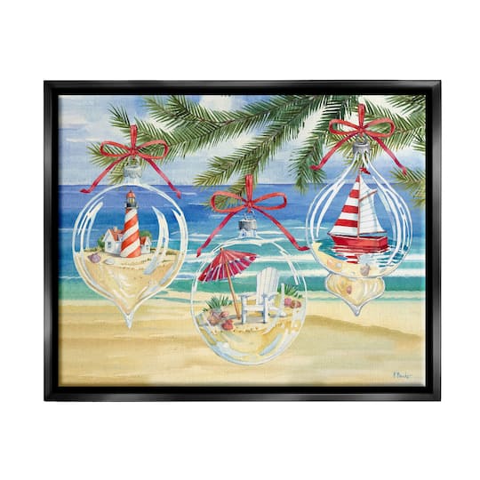 Stupell Industries Coastal Christmas Ornaments Floater Framed Art